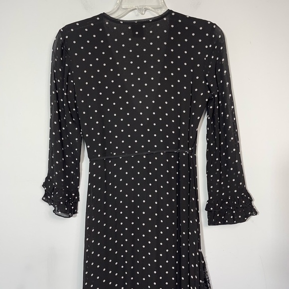 PINKO Georgette Polka Dot Wrap Long Maxi Dress Ruffled Lace Panel Black & White - Picture 9 of 16